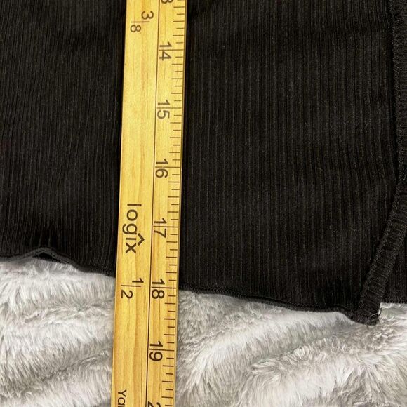 Y2K Crop Top Womens Large Black Long Sleeve Ribbed E-Girl Grunge Butterfly Clasp - Picture 8 of 8